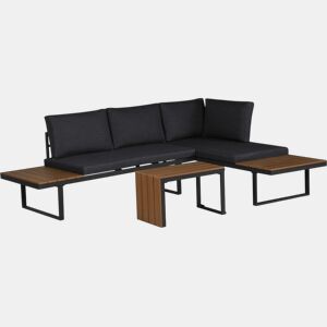Conjunto de mobiliário de jardim Sylva sofá de canto modular, acabamento em imitação de madeira - 4 lugares - Cinzento