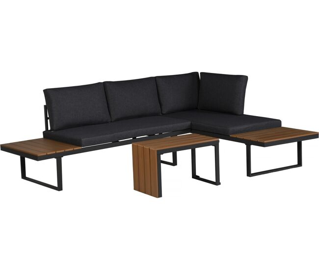 Conjunto de muebles de jardín sofá rinconera modular "sylva" acabado imitación madera - 4 plazas - gris