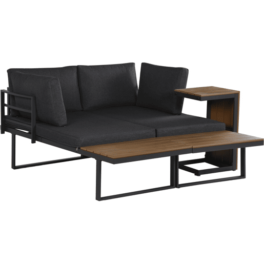 Conjunto de mobiliário de jardim Sylva sofá de canto modular, acabamento em imitação de madeira - 4 lugares - Cinzento