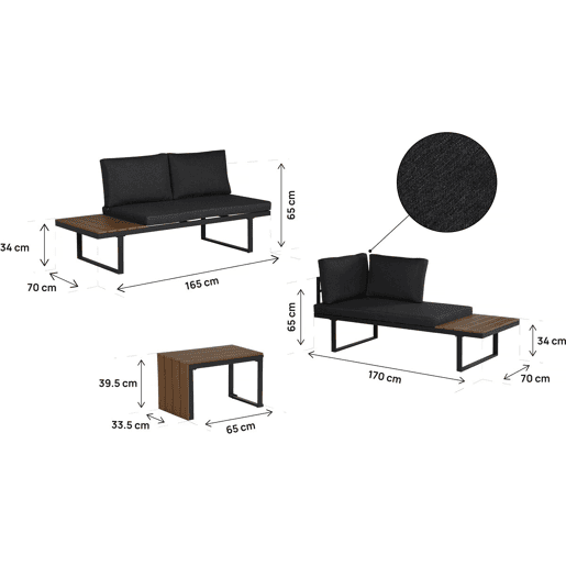 Conjunto de mobiliário de jardim Sylva sofá de canto modular, acabamento em imitação de madeira - 4 lugares - Cinzento