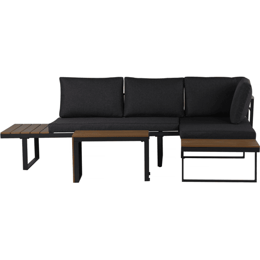 Conjunto de mobiliário de jardim Sylva sofá de canto modular, acabamento em imitação de madeira - 4 lugares - Cinzento