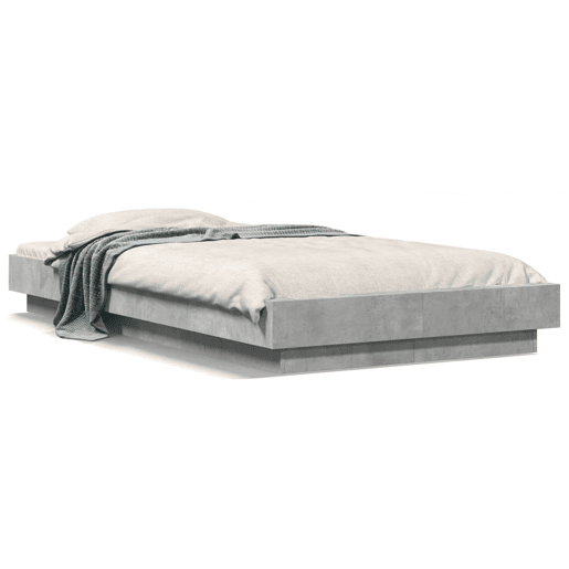 Estrutura de cama de solteiro para adultos c luzes LED derivados madeira cinza cimento