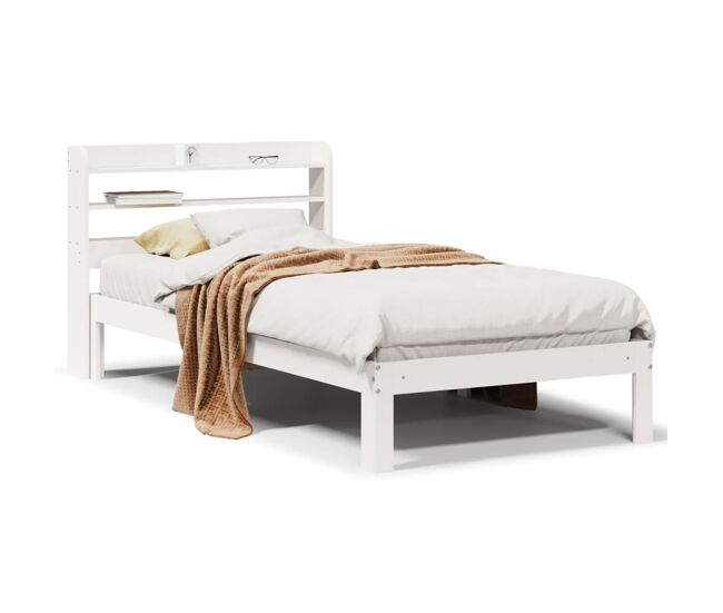Estructura de cama individual para adultos con cabecero madera pino blanco 75x190 cm