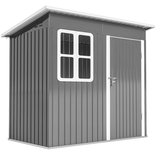 Outsunny Abrigo de Jardim Exterior 2,55 m² 221x133x190 cm Abrigo de Exterior Metálico com Janela Porta com Fechadura e Ventilações para Armazenamento de Ferramentas Cinzento Escuro