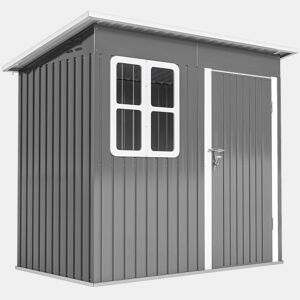 Outsunny Abrigo de Jardim Exterior 2,55 m² 221x133x190 cm Abrigo de Exterior Metálico com Janela Porta com Fechadura e Ventilações para Armazenamento de Ferramentas Cinzento Escuro