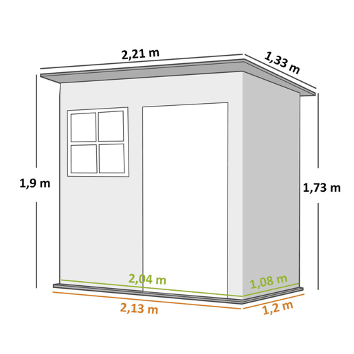 Outsunny Abrigo de Jardim Exterior 2,55 m² 221x133x190 cm Abrigo de Exterior Metálico com Janela Porta com Fechadura e Ventilações para Armazenamento de Ferramentas Cinzento Escuro