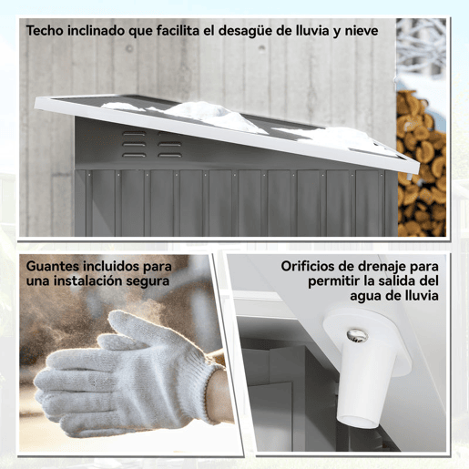 Outsunny Abrigo de Jardim Exterior 2,55 m² 221x133x190 cm Abrigo de Exterior Metálico com Janela Porta com Fechadura e Ventilações para Armazenamento de Ferramentas Cinzento Escuro