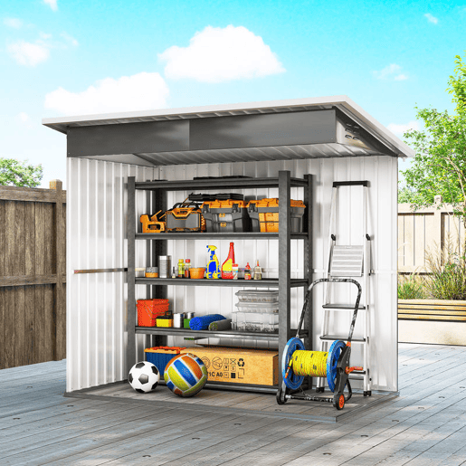 Outsunny Abrigo de Jardim Exterior 2,55 m² 221x133x190 cm Abrigo de Exterior Metálico com Janela Porta com Fechadura e Ventilações para Armazenamento de Ferramentas Cinzento Escuro