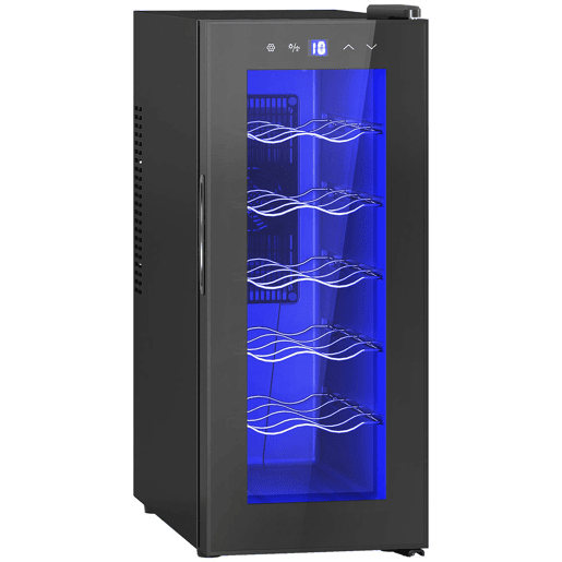 HOMCOM Cave de Vinhos 12 Garrafas Cave para Vinhos com Dupla Refrigeração Termoelétrica Temperatura Ajustável 8-18? Porta de Vidro Anti-UV Ecrã LED Luz Interior Preto