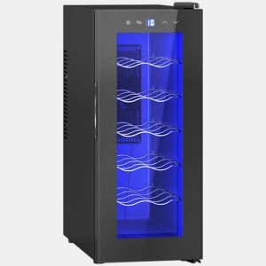 HOMCOM Cave de Vinhos 12 Garrafas Cave para Vinhos com Dupla Refrigeração Termoelétrica Temperatura Ajustável 8-18? Porta de Vidro Anti-UV Ecrã LED Luz Interior Preto