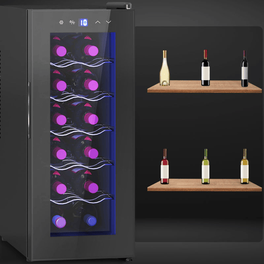 HOMCOM Cave de Vinhos 12 Garrafas Cave para Vinhos com Dupla Refrigeração Termoelétrica Temperatura Ajustável 8-18? Porta de Vidro Anti-UV Ecrã LED Luz Interior Preto