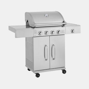 Churrasqueira a gás em aço inoxidável com 5 queimadores, incluindo 1 queimador lateral Brazzo - 118 x 57 x 104 cm - Cinzento claro