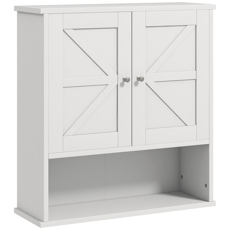 Kleankin armario de baño de pared, mueble de baño colgar rústico con compartimento, estante ajustable, 2 puertas, para cocina, lavadero, sobre el inodoro, blanco