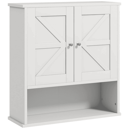 kleankin Armário de Parede para Casa de Banho Rústico com Compartimento Prateleira Ajustável 2 Portas para Cozinha Lavandaria sobre a Sanita 58x20x61,4 cm Branco