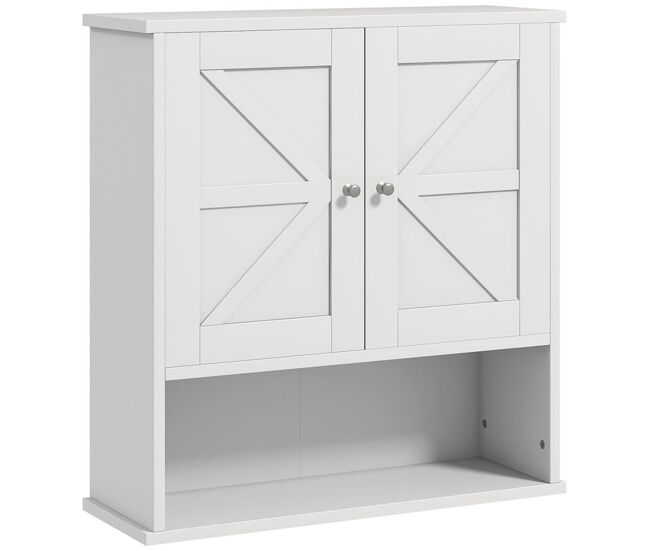 Kleankin armario de baño de pared, mueble de baño colgar rústico con compartimento, estante ajustable, 2 puertas, para cocina, lavadero, sobre el