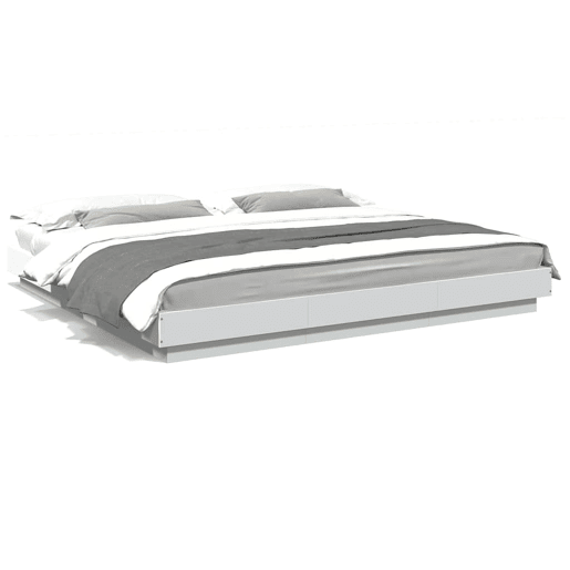 Estrutura De Cama De Casal c luzes LED - 180x200 cm derivados madeira branco