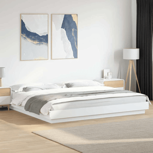 Estrutura De Cama De Casal c luzes LED - 180x200 cm derivados madeira branco