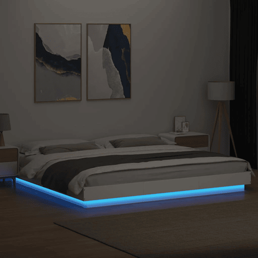 Estrutura De Cama De Casal c luzes LED - 180x200 cm derivados madeira branco