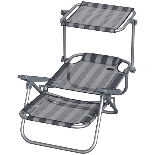 Outsunny Pack de 2 Cadeiras de Praia Dobráveis com Toldo Ajustável, Encosto Reclinável em 6 Posições e Apoio de Cabeça, Cadeiras Baixas Portáteis com Braços, Suporta 120kg, Azul e Branco