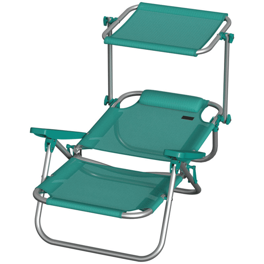 Outsunny Pack de 2 Cadeiras de Praia Dobráveis com Toldo Ajustável, Encosto Reclinável em 6 Posições e Apoio de Cabeça, Cadeiras Baixas Portáteis com Braços Suporta 120 kg para Campismo Jardim Turquesa