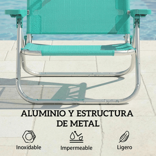 Outsunny Pack de 2 Cadeiras de Praia Dobráveis com Toldo Ajustável, Encosto Reclinável em 6 Posições e Apoio de Cabeça, Cadeiras Baixas Portáteis com Braços Suporta 120 kg para Campismo Jardim Turquesa