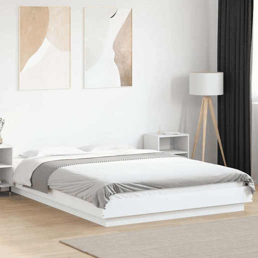 Estrutura De Cama De Casal c luzes LED - 120x190 cm derivados madeira branco