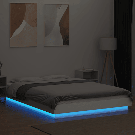 Estrutura De Cama De Casal c luzes LED - 120x190 cm derivados madeira branco