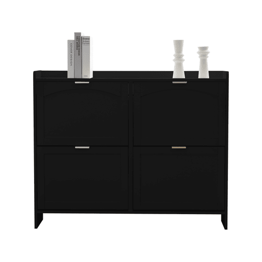 Sapateira moderna 110x90x24 cm - 4 compartimentos, prateleira livre, prateleiras abertas - Preto