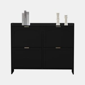 Sapateira moderna 110x90x24 cm - 4 compartimentos, prateleira livre, prateleiras abertas - Preto