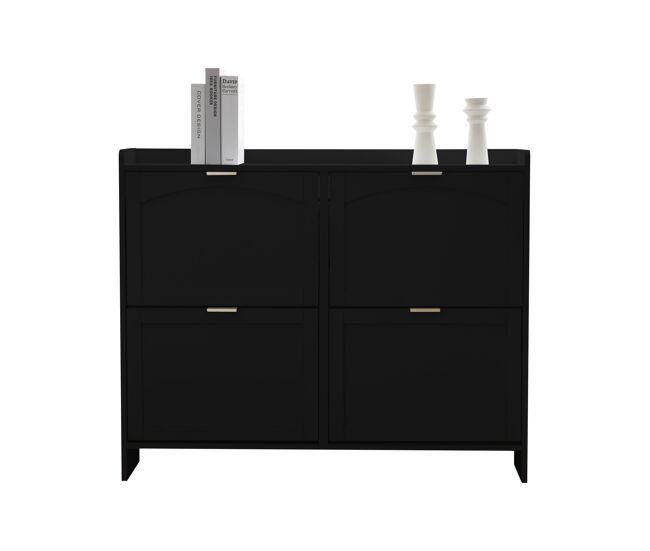Zapatero moderno 110x90x24 cm - 4 compartimentos, estante libre, estantes abiertos - negro
