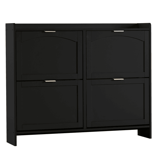 Sapateira moderna 110x90x24 cm - 4 compartimentos, prateleira livre, prateleiras abertas - Preto