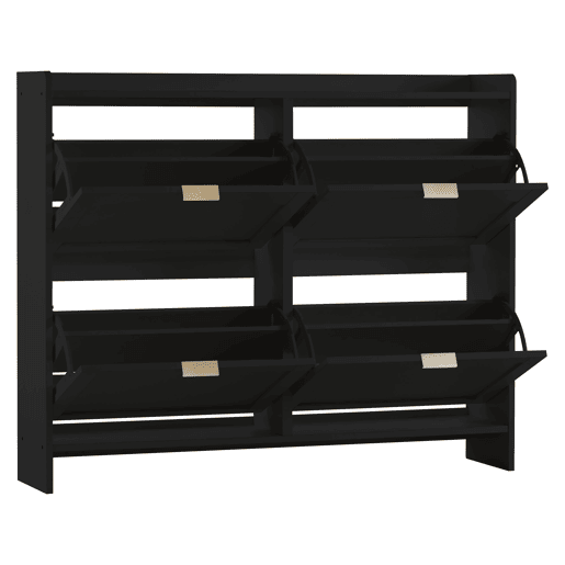 Sapateira moderna 110x90x24 cm - 4 compartimentos, prateleira livre, prateleiras abertas - Preto