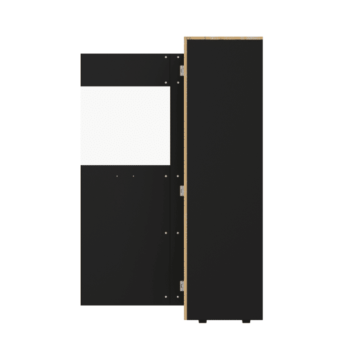 Armário de armazenamento moderno PB com LED de 16 cores - 3 prateleiras fixas, 2 ajustáveis, portas de vidro - Preto, Natural