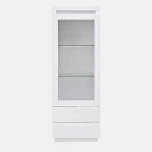 Vitrine 60x40x171 cm - Armário alto com 2 gavetas, LED, portas de vidro e abatíveis - Branco