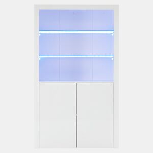 Aparador para sofá 100x35x170 cm - Armário de arrumação de alto brilho com luzes LED, vitrina com vidro temperado - Branco