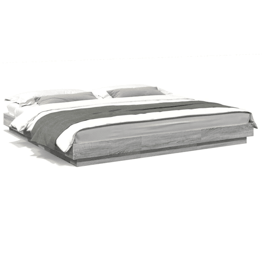 Estrutura de Cama de casal moderno c luzes LED derivados madeira cinza sonoma