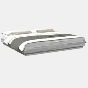 Estrutura de Cama de casal moderno c luzes LED derivados madeira cinza sonoma