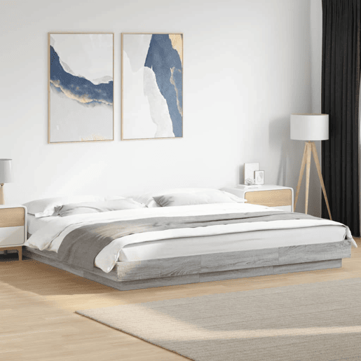 Estrutura de Cama de casal moderno c luzes LED derivados madeira cinza sonoma