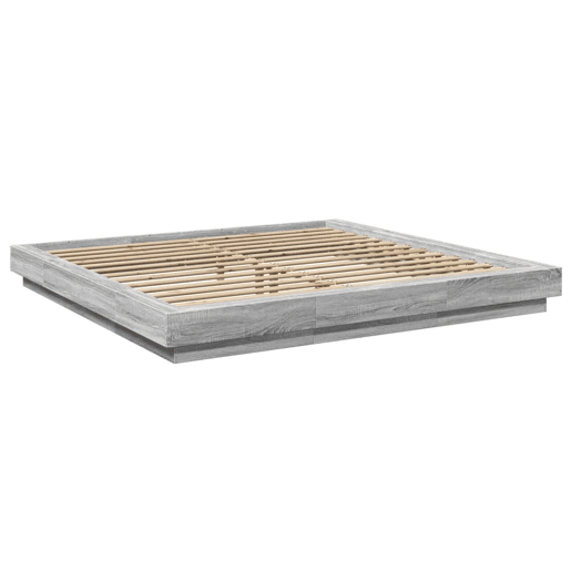 Estrutura de Cama de casal moderno c luzes LED derivados madeira cinza sonoma