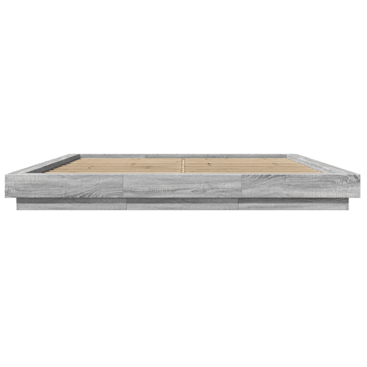 Estrutura de Cama de casal moderno c luzes LED derivados madeira cinza sonoma