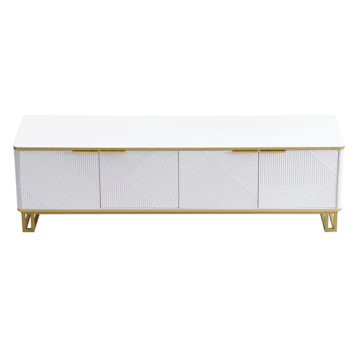 Móvel de TV 160x37,5 cm - 4 portas, textura geométrica, design exclusivo - Branco