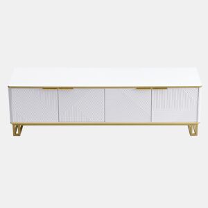 Móvel de TV 160x37,5 cm - 4 portas, textura geométrica, design exclusivo - Branco