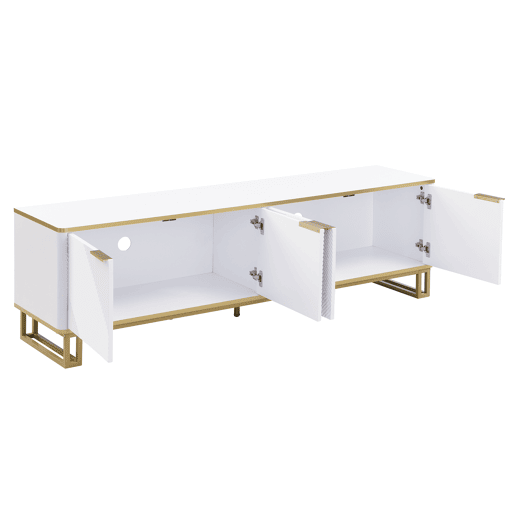Móvel de TV 160x37,5 cm - 4 portas, textura geométrica, design exclusivo - Branco