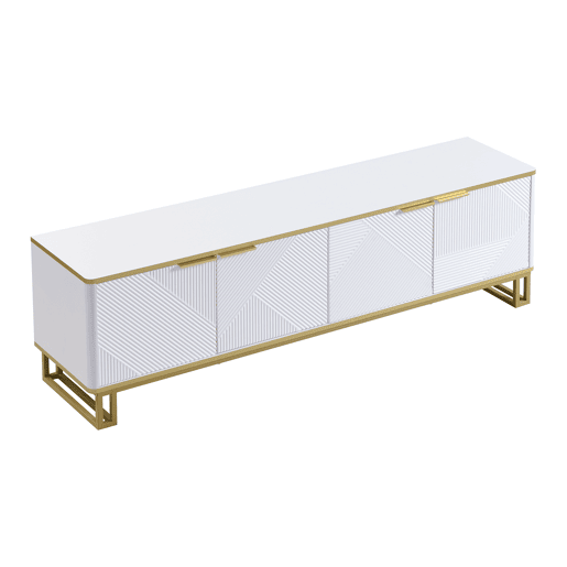 Móvel de TV 160x37,5 cm - 4 portas, textura geométrica, design exclusivo - Branco