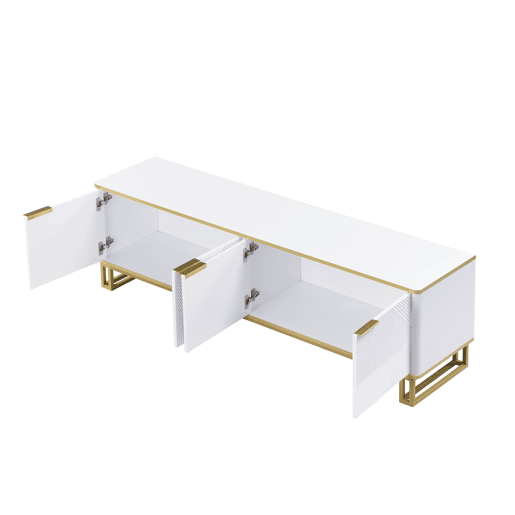 Móvel de TV 160x37,5 cm - 4 portas, textura geométrica, design exclusivo - Branco
