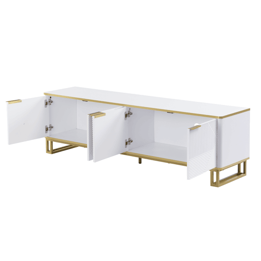 Móvel de TV 160x37,5 cm - 4 portas, textura geométrica, design exclusivo - Branco