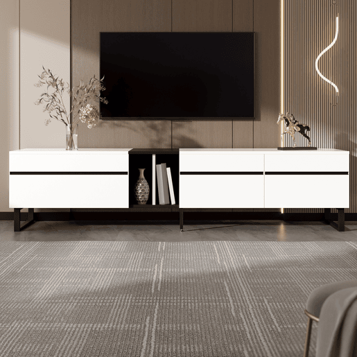Móvel de TV 180 cm - Minimalista com portas e prateleiras abertas, grande capacidade de armazenamento - Branco