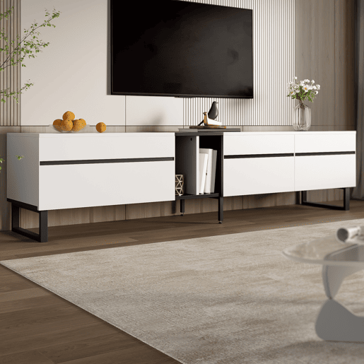 Móvel de TV 180 cm - Minimalista com portas e prateleiras abertas, grande capacidade de armazenamento - Branco