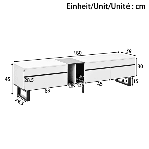 Móvel de TV 180 cm - Minimalista com portas e prateleiras abertas, grande capacidade de armazenamento - Branco