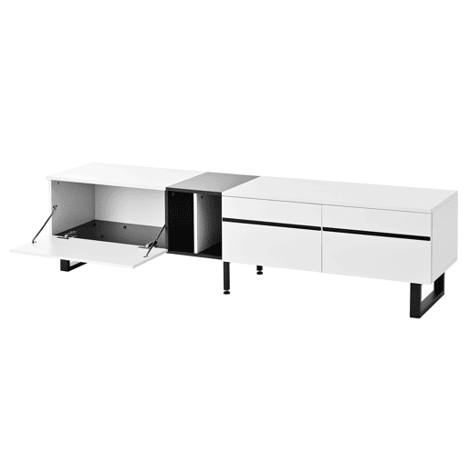 Móvel de TV 180 cm - Minimalista com portas e prateleiras abertas, grande capacidade de armazenamento - Branco